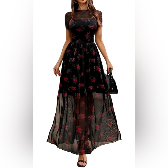 Black and Red Floral Maxi Dress - Picture 1 of 3